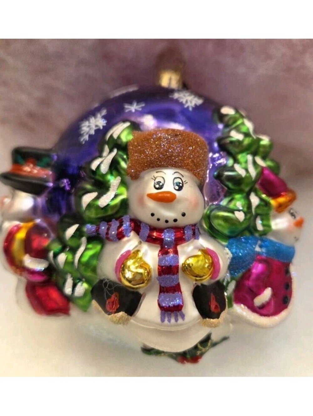 2003 Christopher Radko Frolicking Snowmen Glass Ornament, Handpainted, Mint!